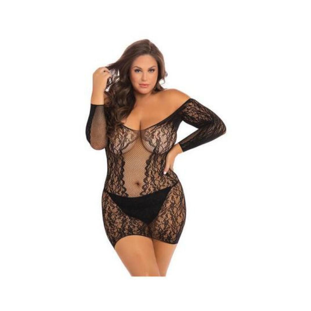 Demure Long Sleeve Mini Dress Black 3x/4x
