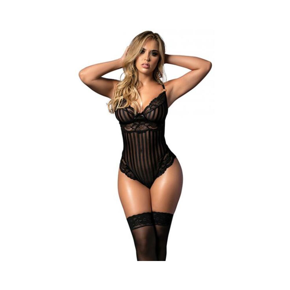 Shadow Stripe & Lace Teddy W/hook & Eye Closure Black Sm