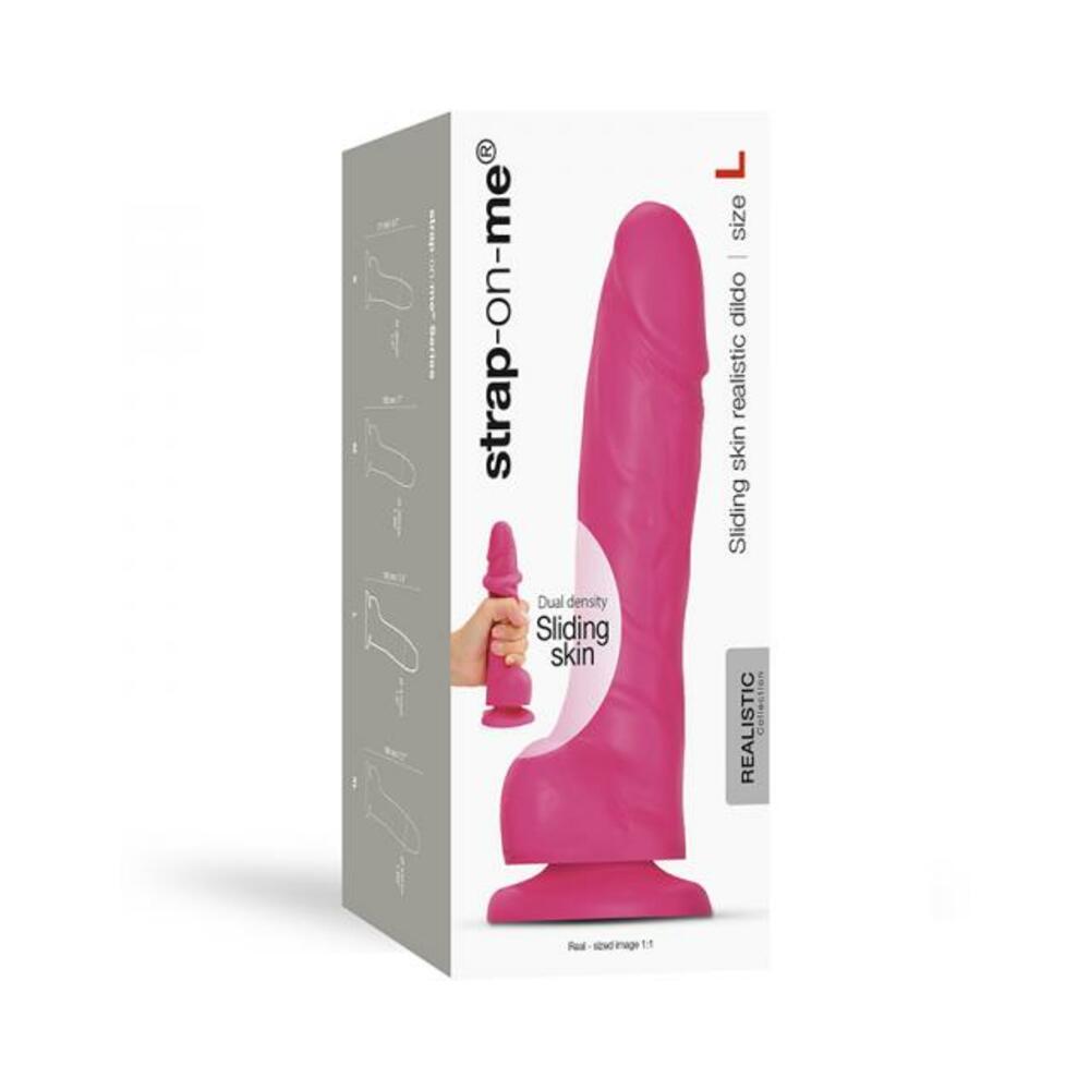 Strap-on-me Sliding Skin Realistic Dual-density Dildo Dual Fuchsia  L
