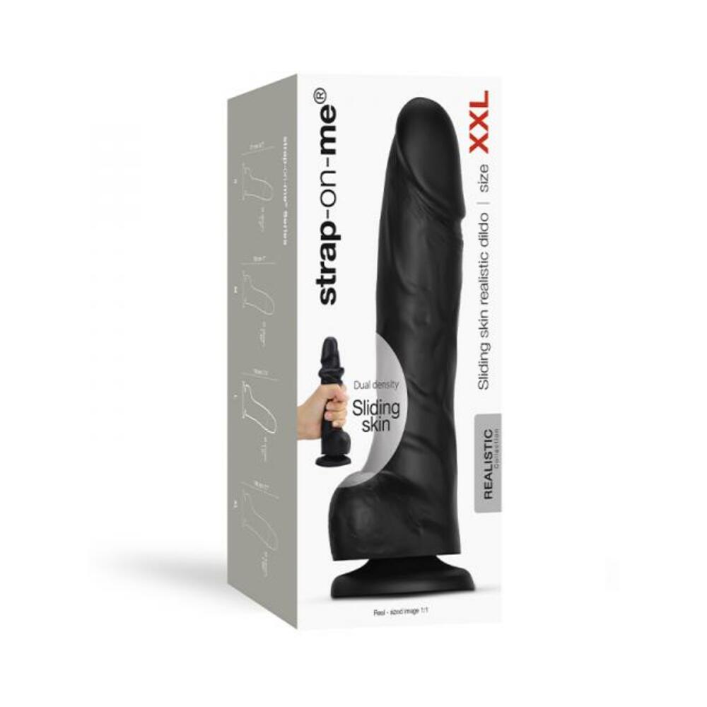 Strap-on-me Sliding Skin Realistic Dildo Dual Density Black  Xxl