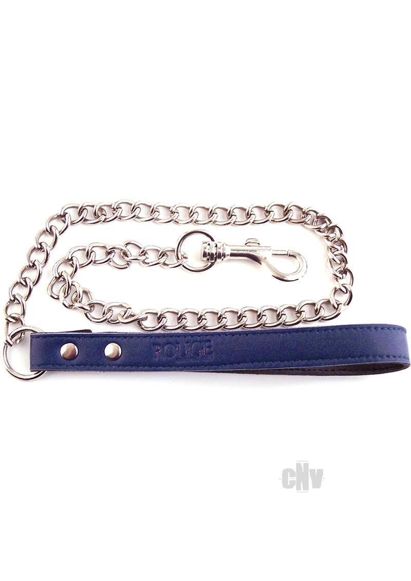 Leather Lead with Chain - BLUE