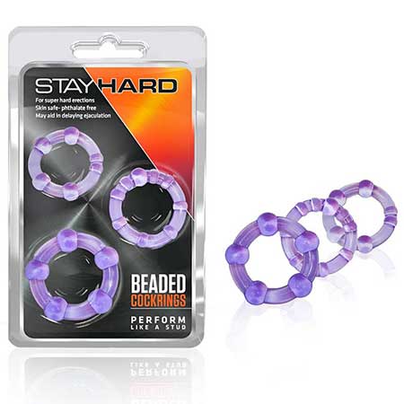 Blush Stay Hard Beaded Cock Rings - Purple Pack of 3