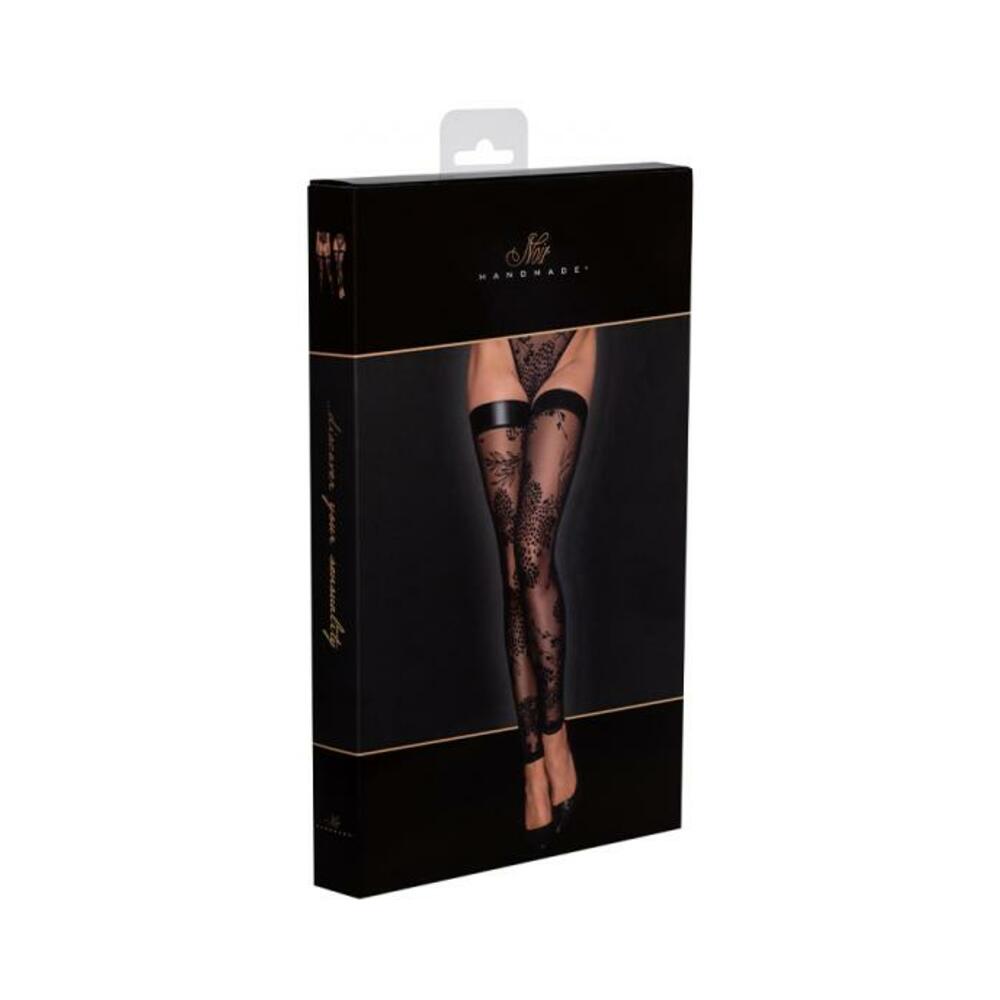 Noir Handmade Tulle Stockings With Patterned Flock Embroidery L