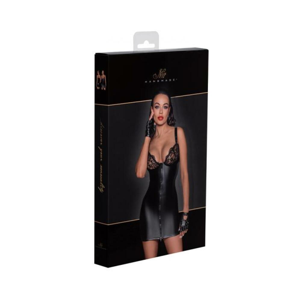 Noir Handmade Powerwetlook Mini Dress With Lace Chest And 2-way Zipper Xxl