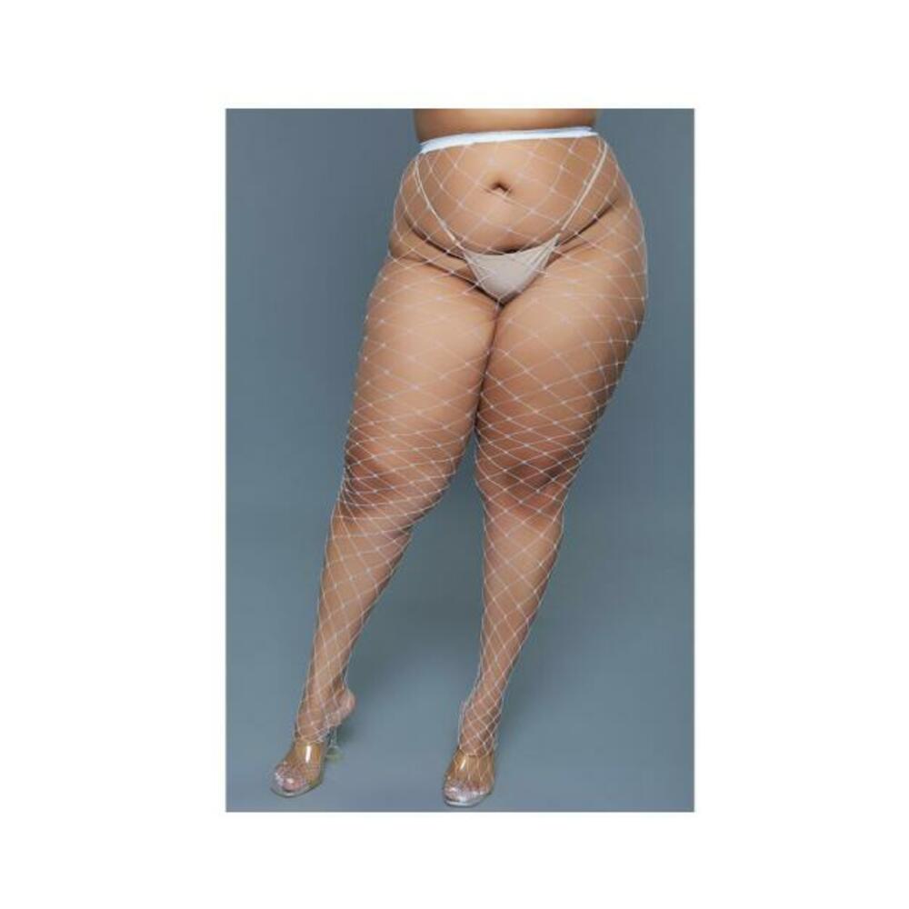 Bewicked Oversized Fishnet Pantyhose White Queen Size
