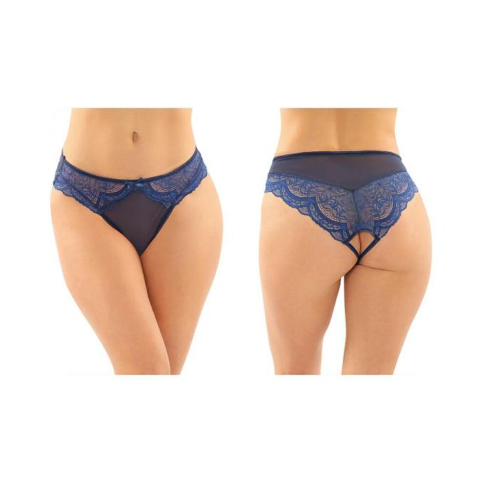 Cassia Crotchless Lace And Mesh Panty 6-pack L/xl Navy