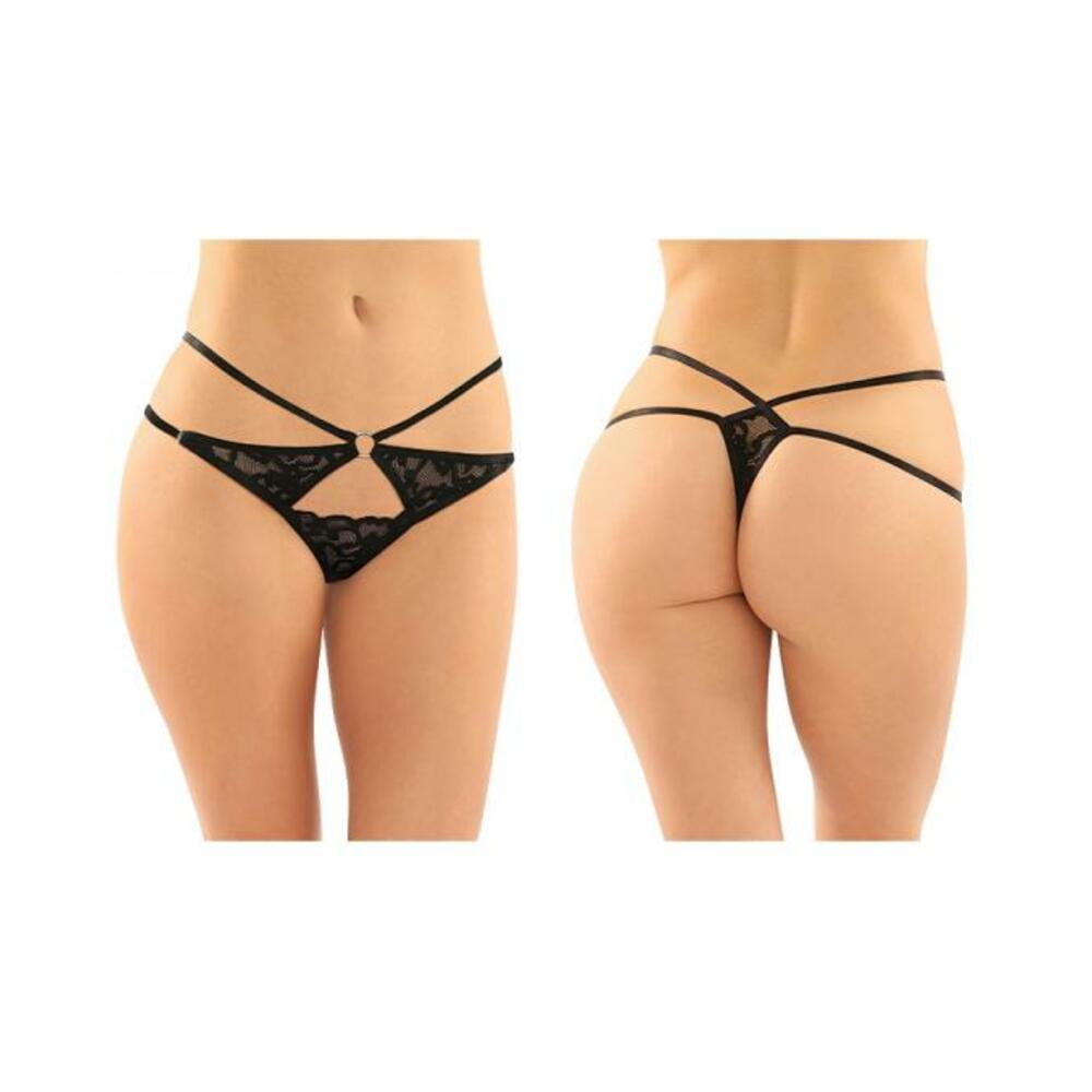 Jasmine Strappy Lace Thong With Front Keyhole Cutout 6-pack L/xl Black