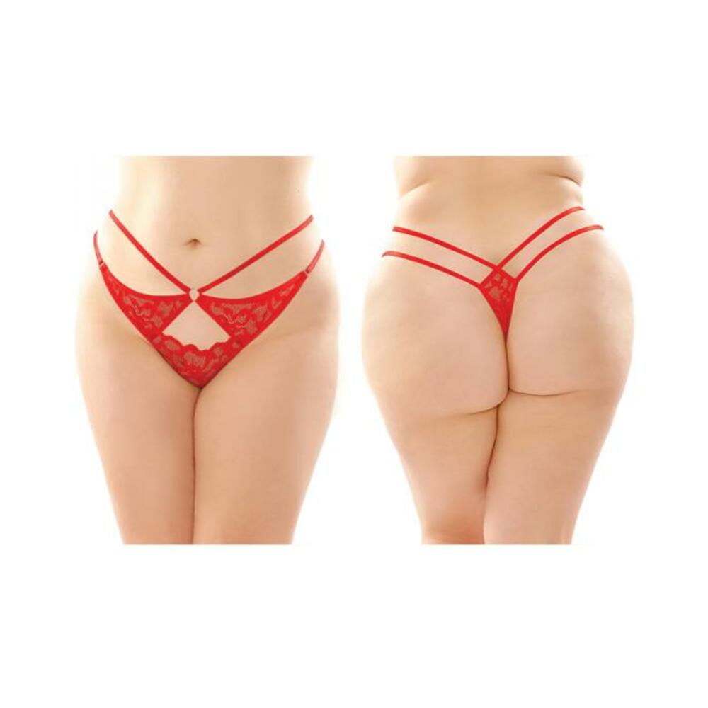 Jasmine Strappy Lace Thong With Front Keyhole Cutout 6-pack Q/s Red
