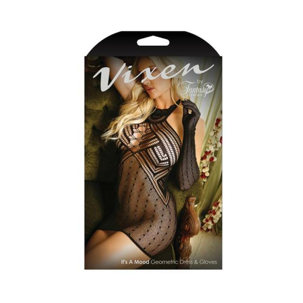 Vixen It's A Mood Geometric Halter Dress & Matching Gloves Black L/xl