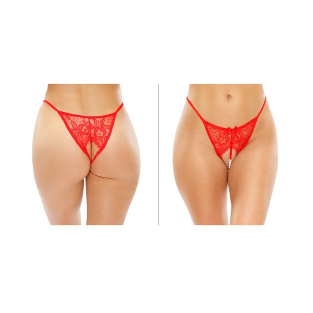 Calla Crotchless Lace Pearl Panty Red L/xl