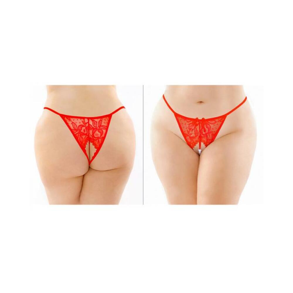 Calla Crotchless Lace Pearl Panty Red Queen