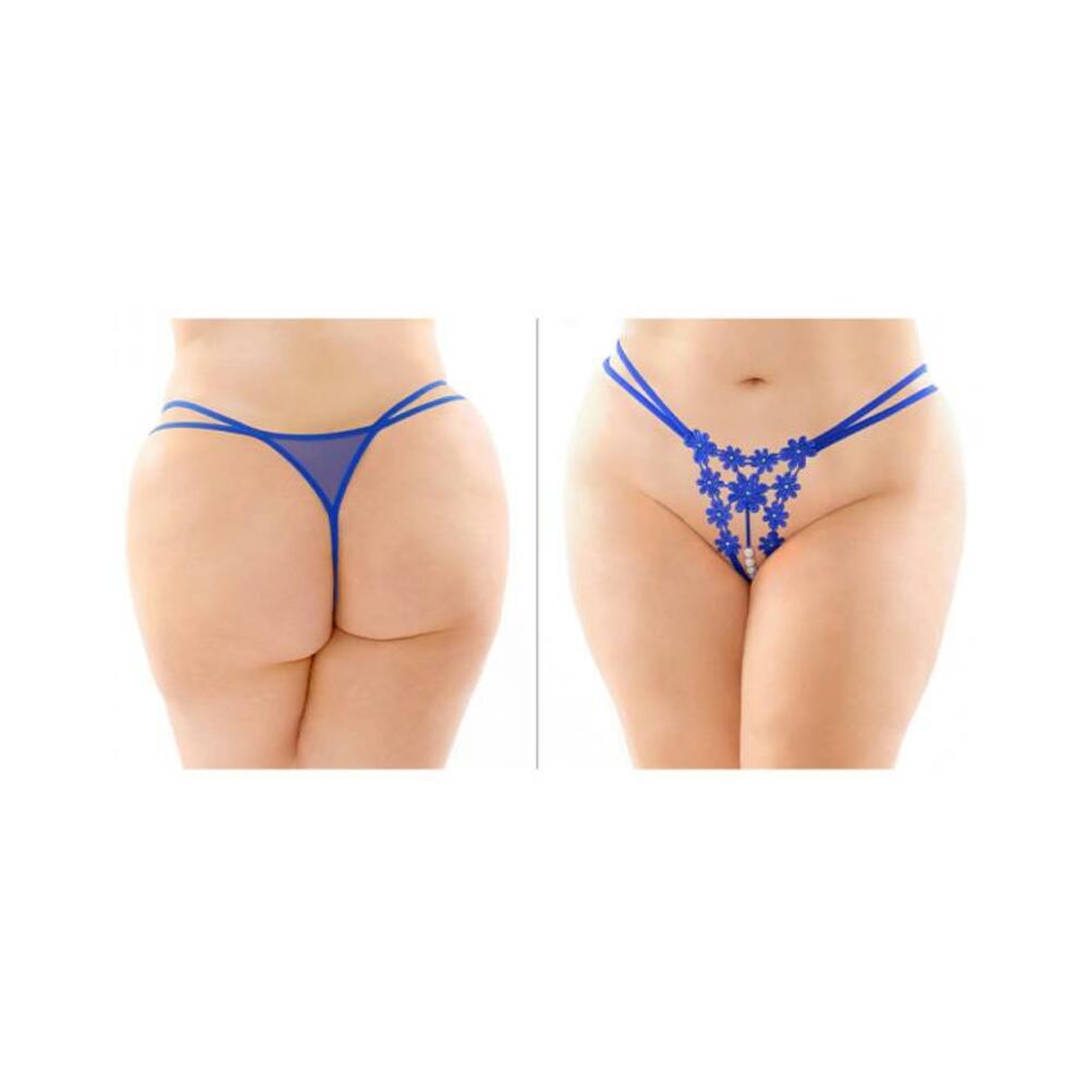 Aster Crotchless Strappy Flower Pearl Thong Queen