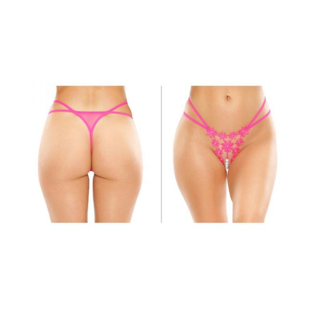 Aster Crotchless Strappy Flower Pearl Thong Pink L/xl