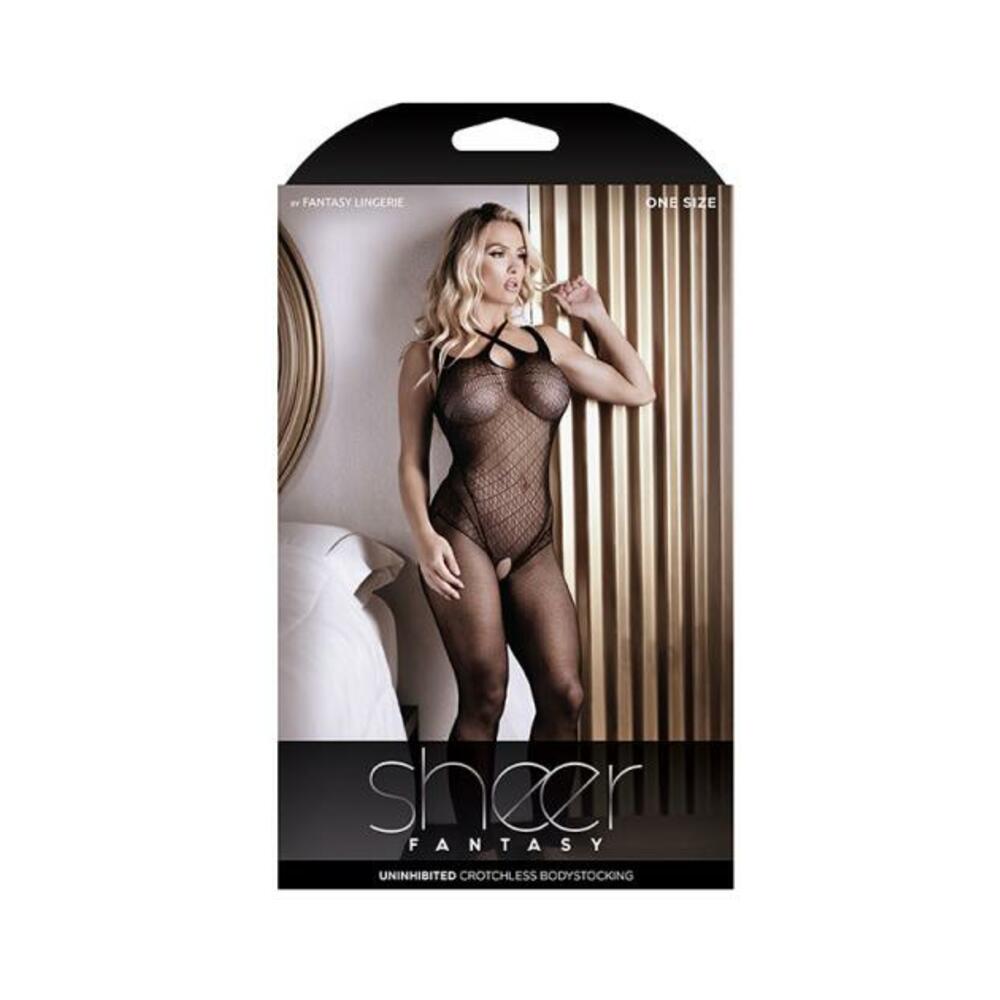 Sheer Uninhibited Crotchless Bodystocking Black O/s