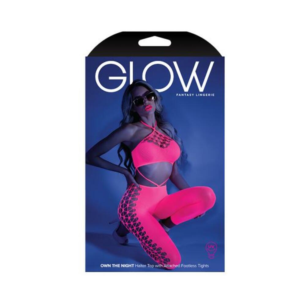 Glow Own The Night Cropped Cut-out Halter Bodystocking Neon Pink Os