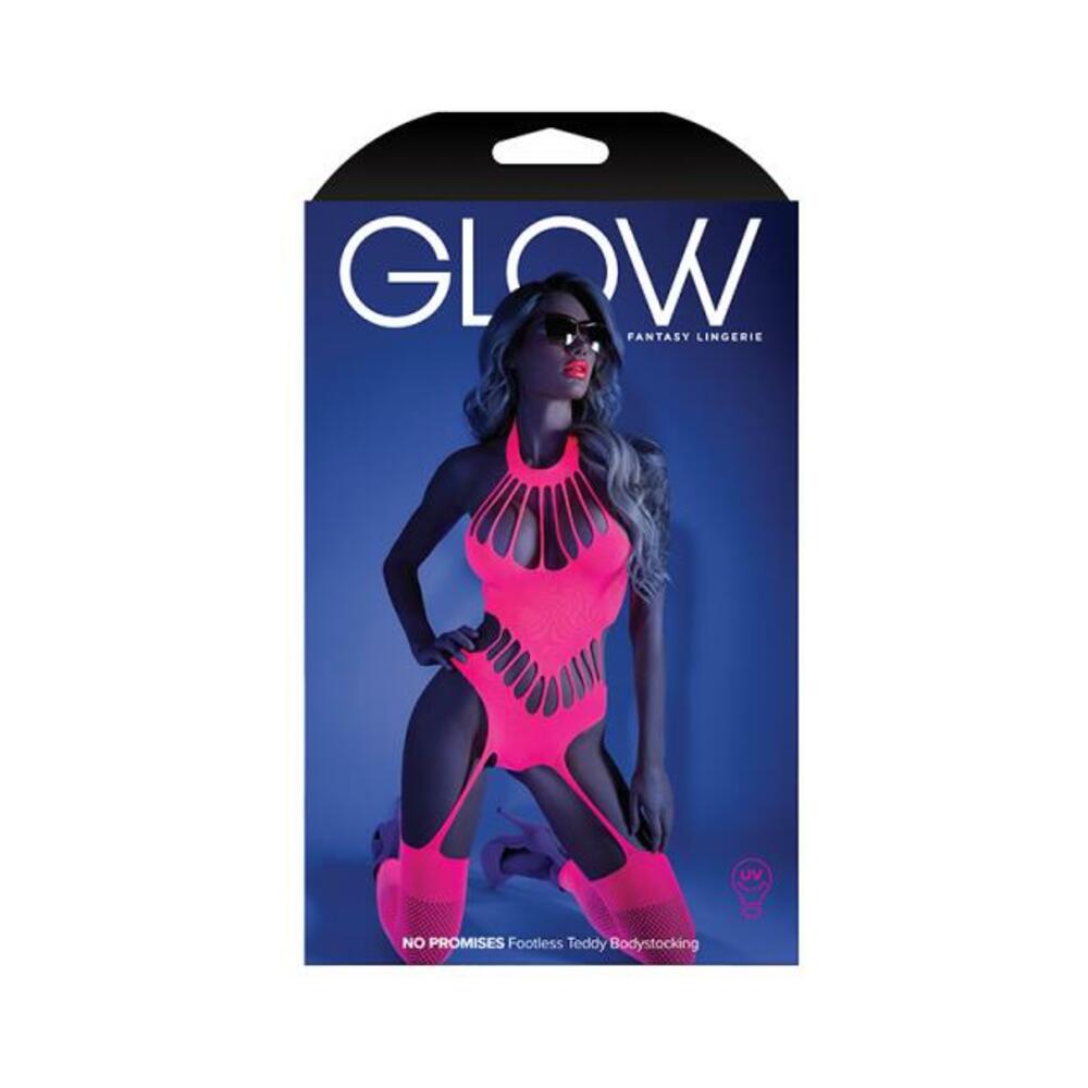 Glow No Promises Footless Teddy Bodystocking Neon Pink Os