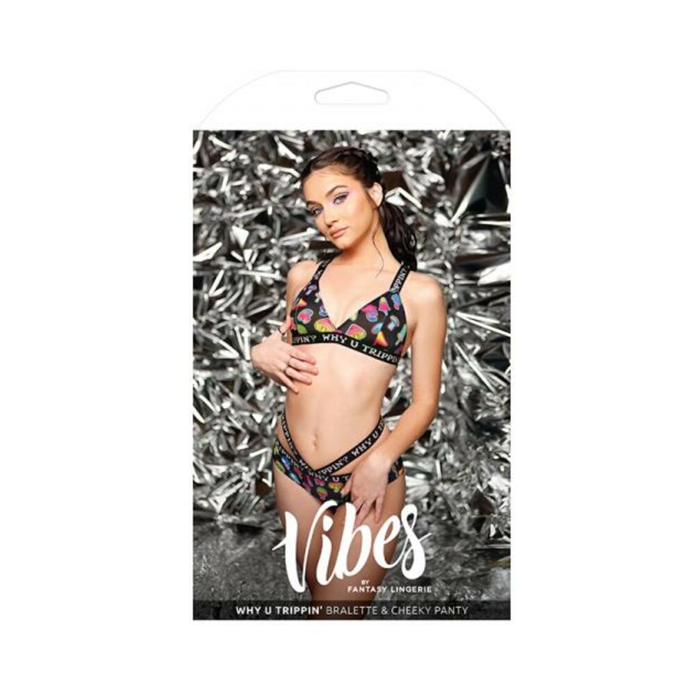 Vibes Why U Trippin' Bralette & Cheeky Panty L/xl Black