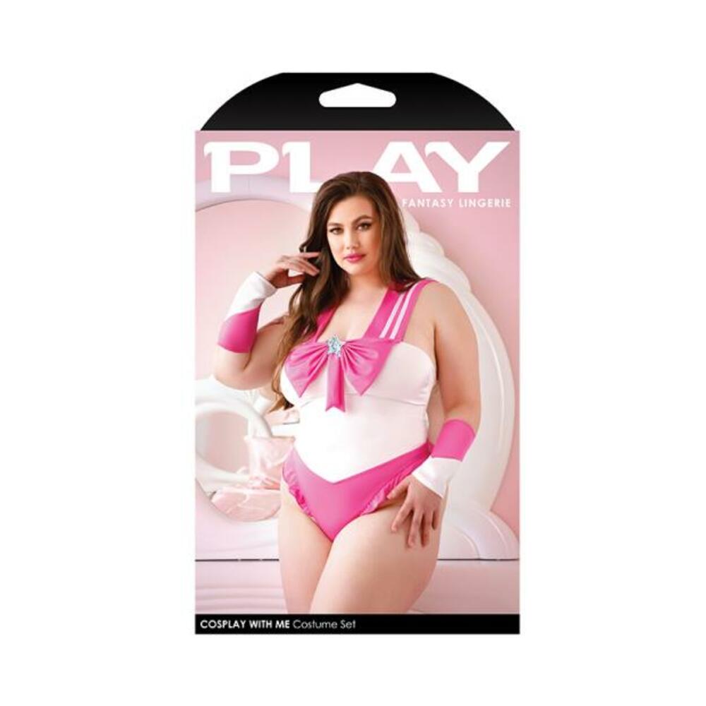 Play Cosplay With Me Sailor Costume Bodysuit With Snap Closure & Matching Arm Bands 1x/2x Pink