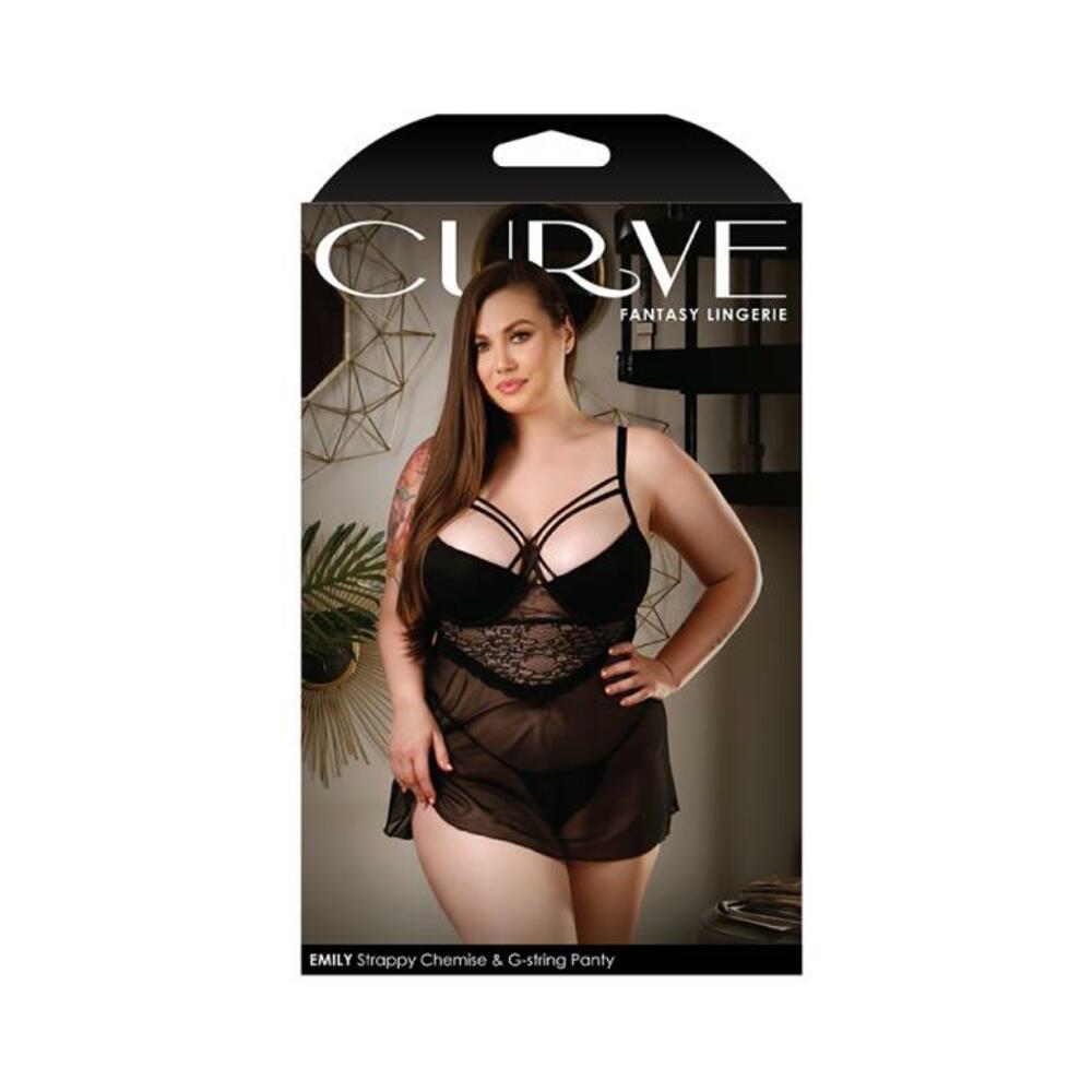 Curve Emily Strappy Chemise With Molded Cups & G-string Black 1x/2x