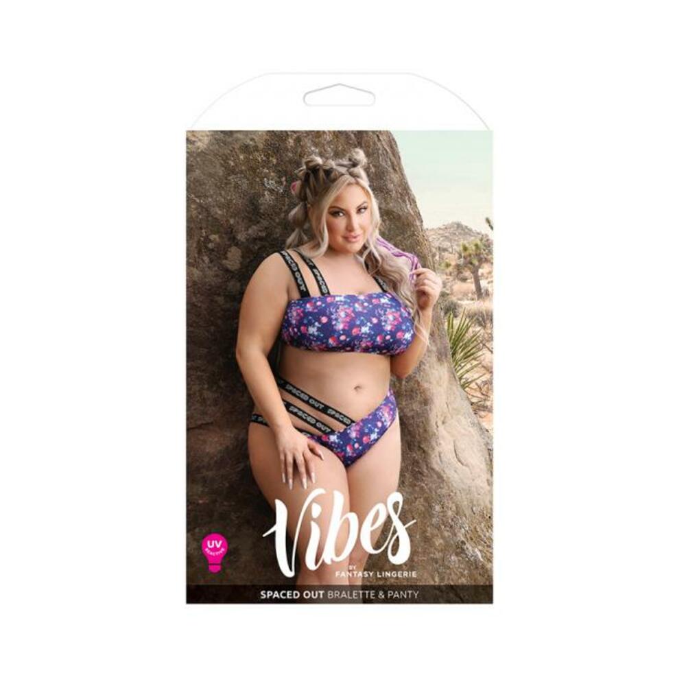 Fantasy Lingerie Vibes Spaced Out Uv Reactive Print Asymmetrical Bralette & Multi Strap Panty Indigo