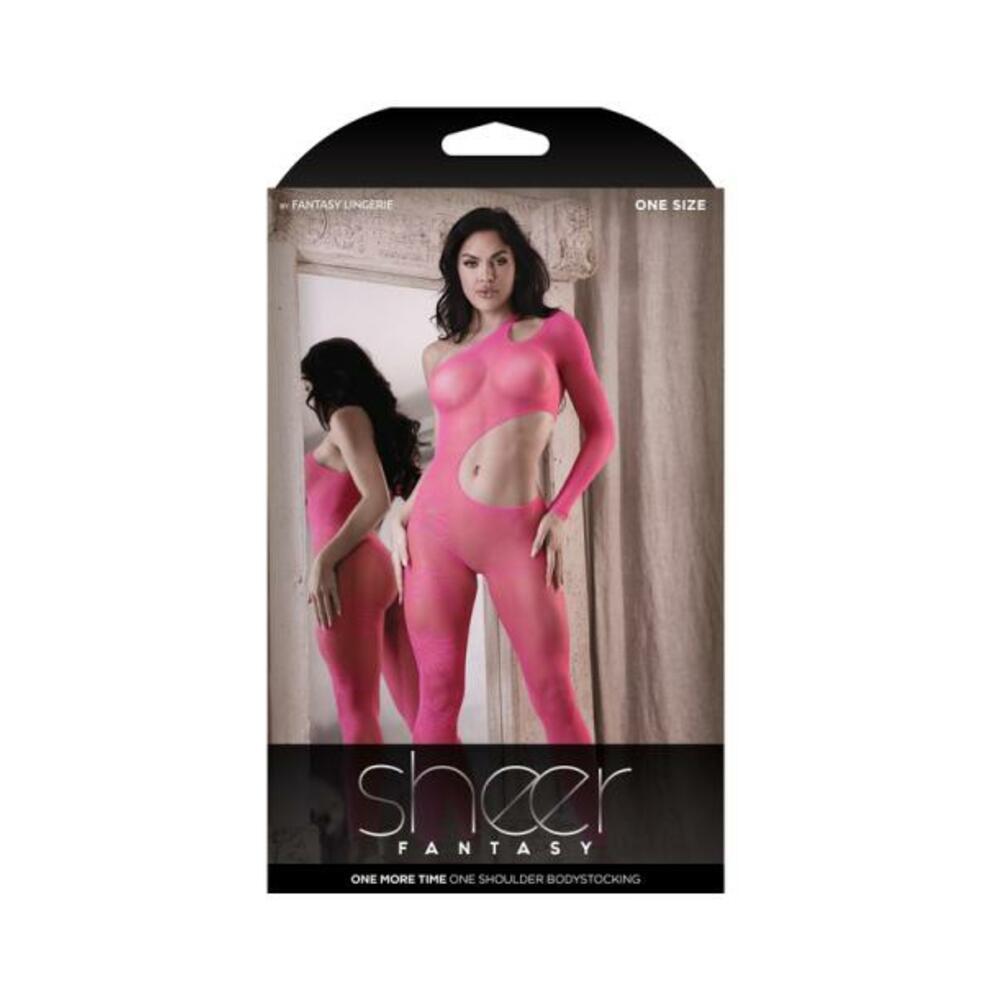 Fantasy Lingerie Sheer One More Time One Shoulder Cut Out Bodystocking Pink O/s