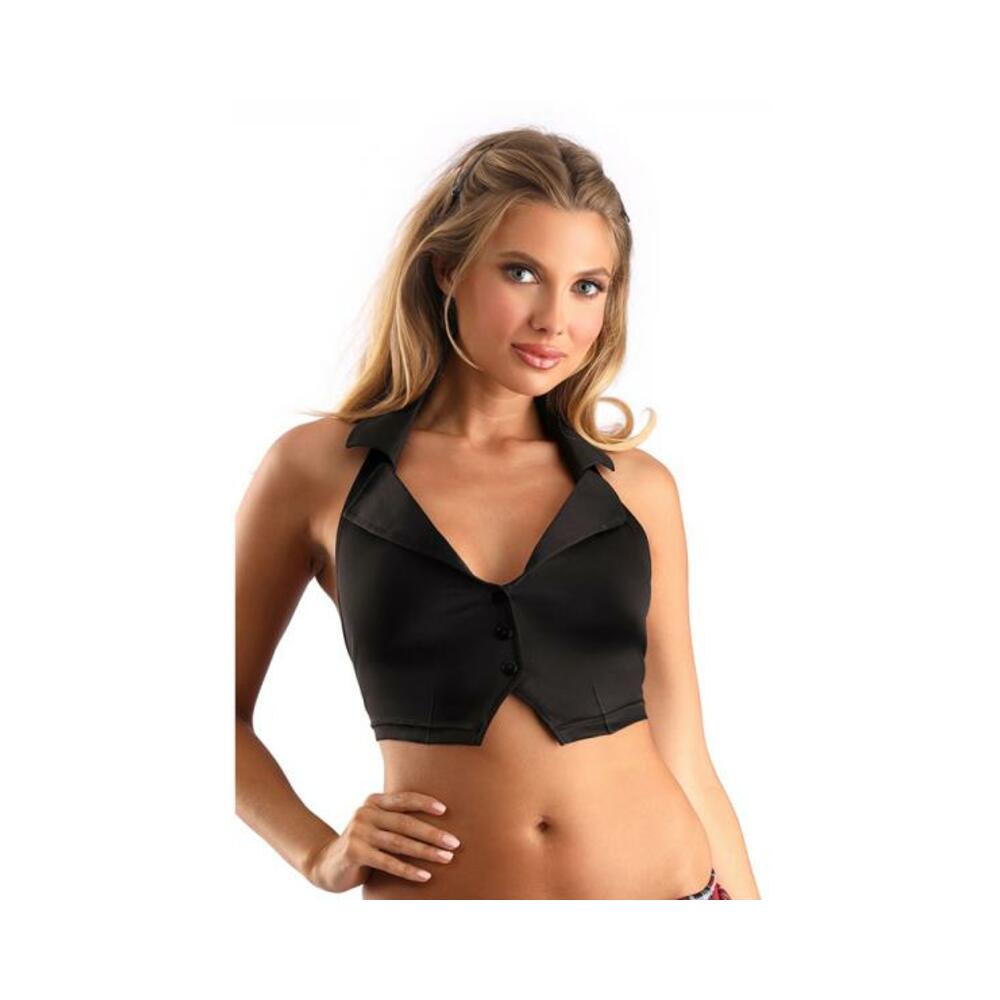 Fantasy Lingerie Play Schoolgirl Top Collared Button Down Halter Top With Tie-back Closure Costume B