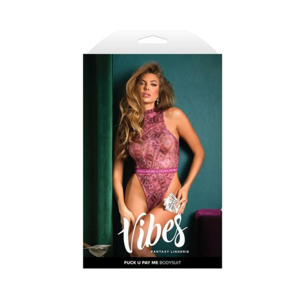 Fantasy Lingerie Vibes Fuck U Pay Me Money-print Sparkle Mesh Bodysuit S/m