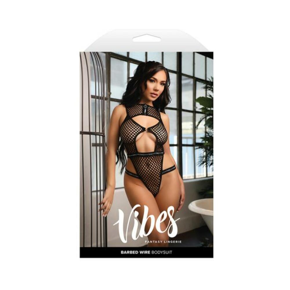 Fantasy Lingerie Vibes Barbed Wire Fishnet Zippered Bodysuit S/m