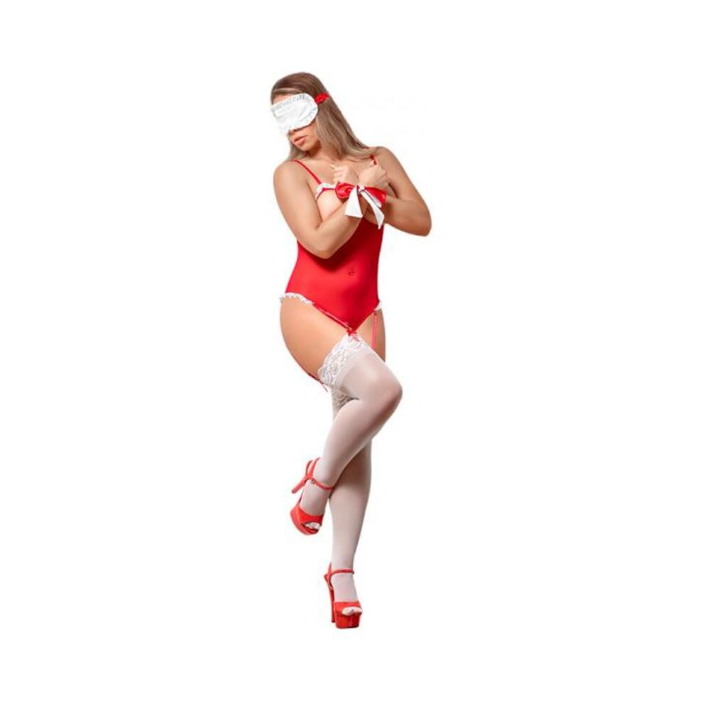 Ms Love & Bondage Teddy & 2-piece Set Red L/xl