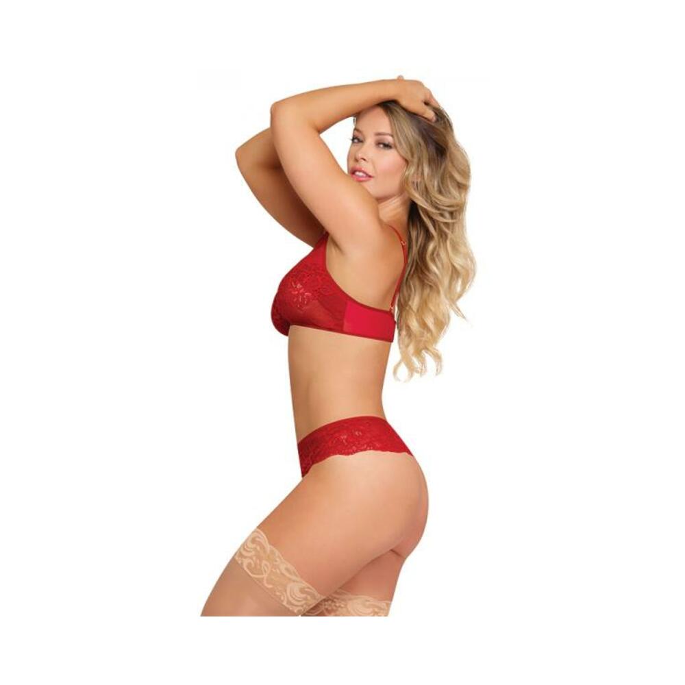 Magic Silk Sugar & Spice Peek-a-boo Bra & Panty Set Red L/xl