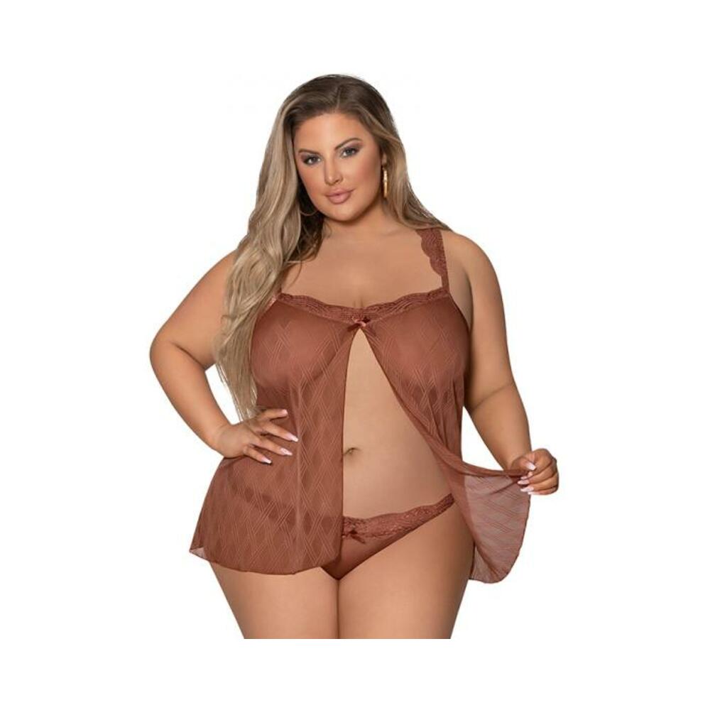 Magic Silk Caramel Kiss Baby Doll & Thong  Carmel Queen  Size