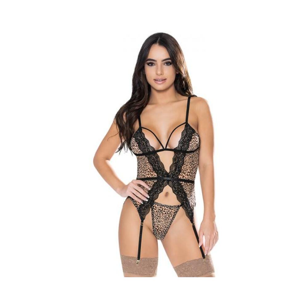 Magic Silk Purrrfect Basque & Thong Set Leopard S/m