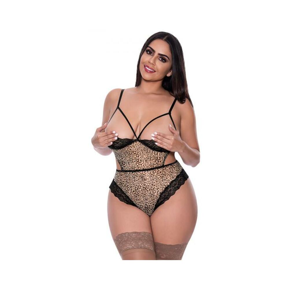 Purrfect Half Cup Teddy W/ Split Crotch Leopard 2xl