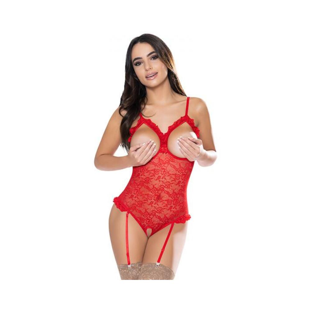 Magic Silk Ooh La Lace Cupless & Crotchless Teddy Red L/xl