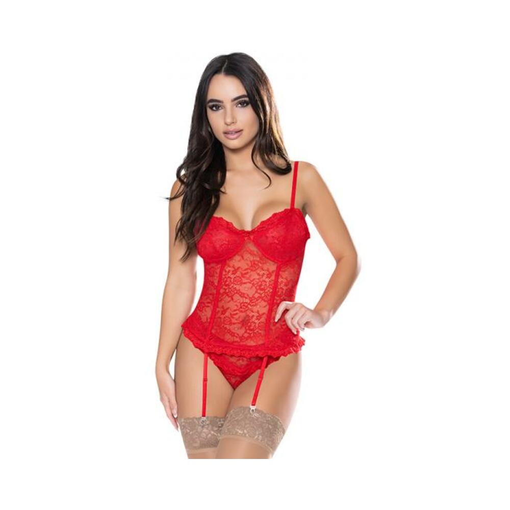 Magic Silk Ooh La Lace Bustier & Panty Set Red S/m
