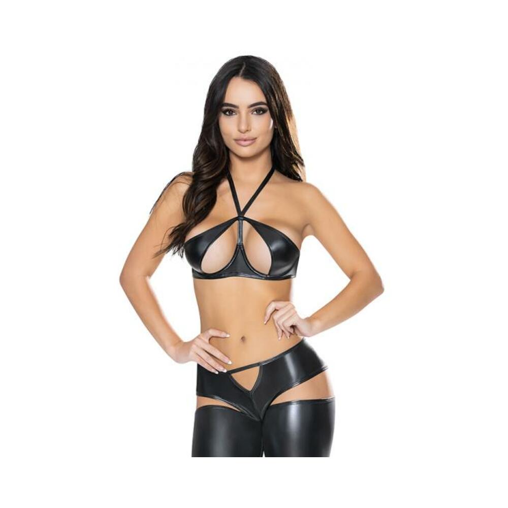 Magic Silk Liquid Onyx Halter Bra & Cutout Pants Black S/m