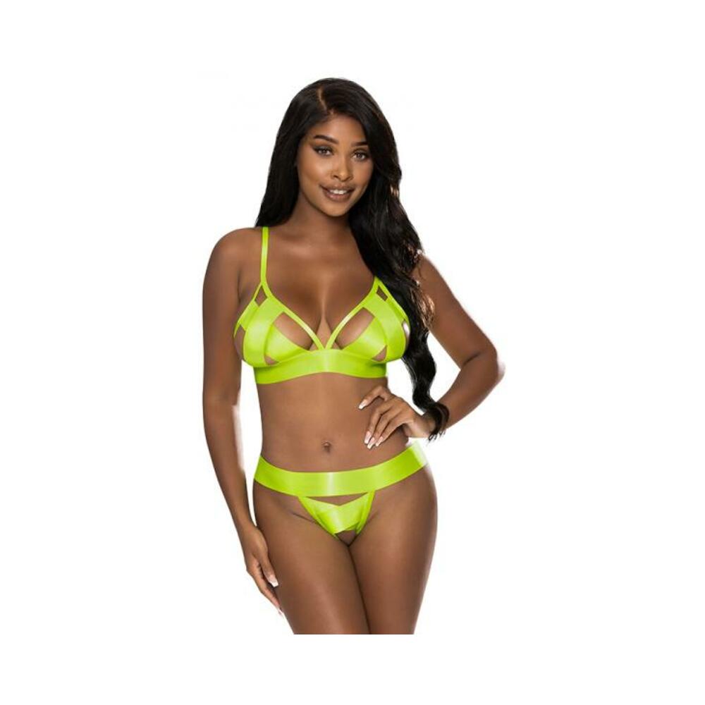 Magic Silk Strap Tease Bra & Crotchless Panty Set Yellow L/xl