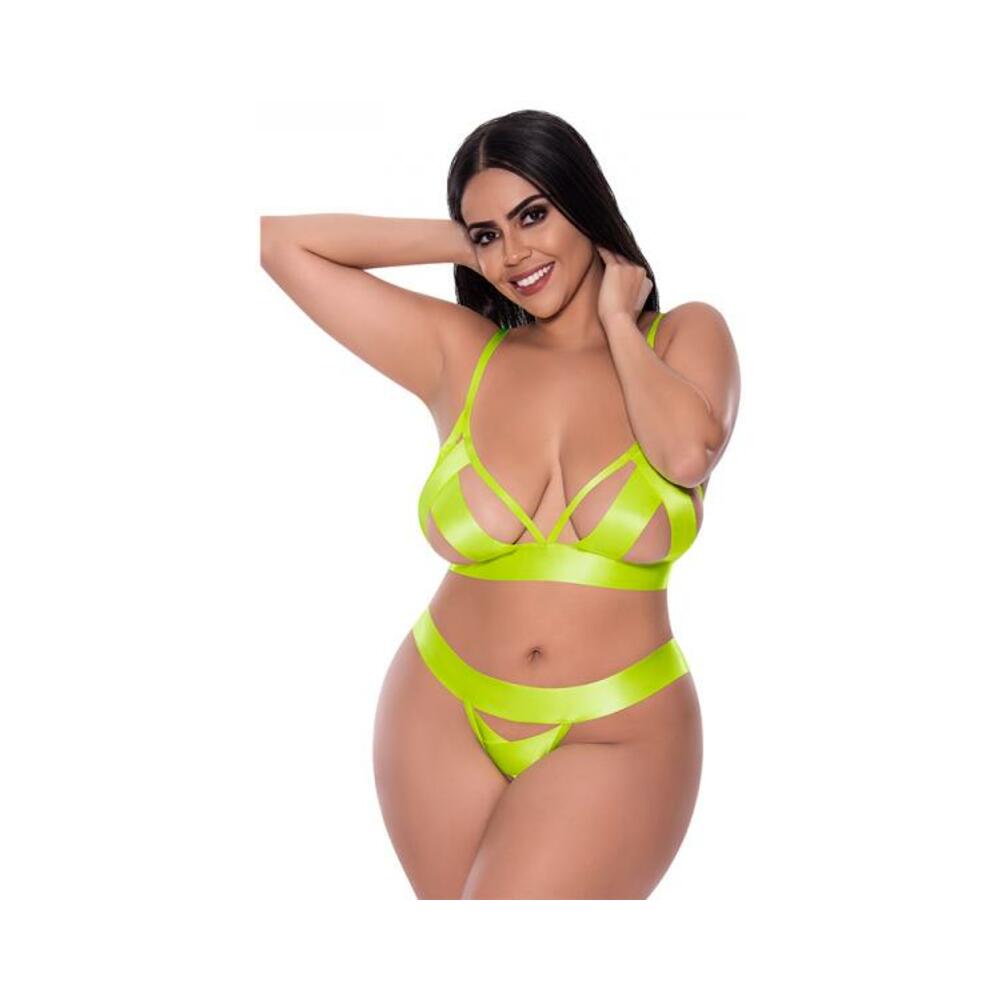 Magic Silk Strap Tease Bra & Crotchless Panty Set Yellow Queen