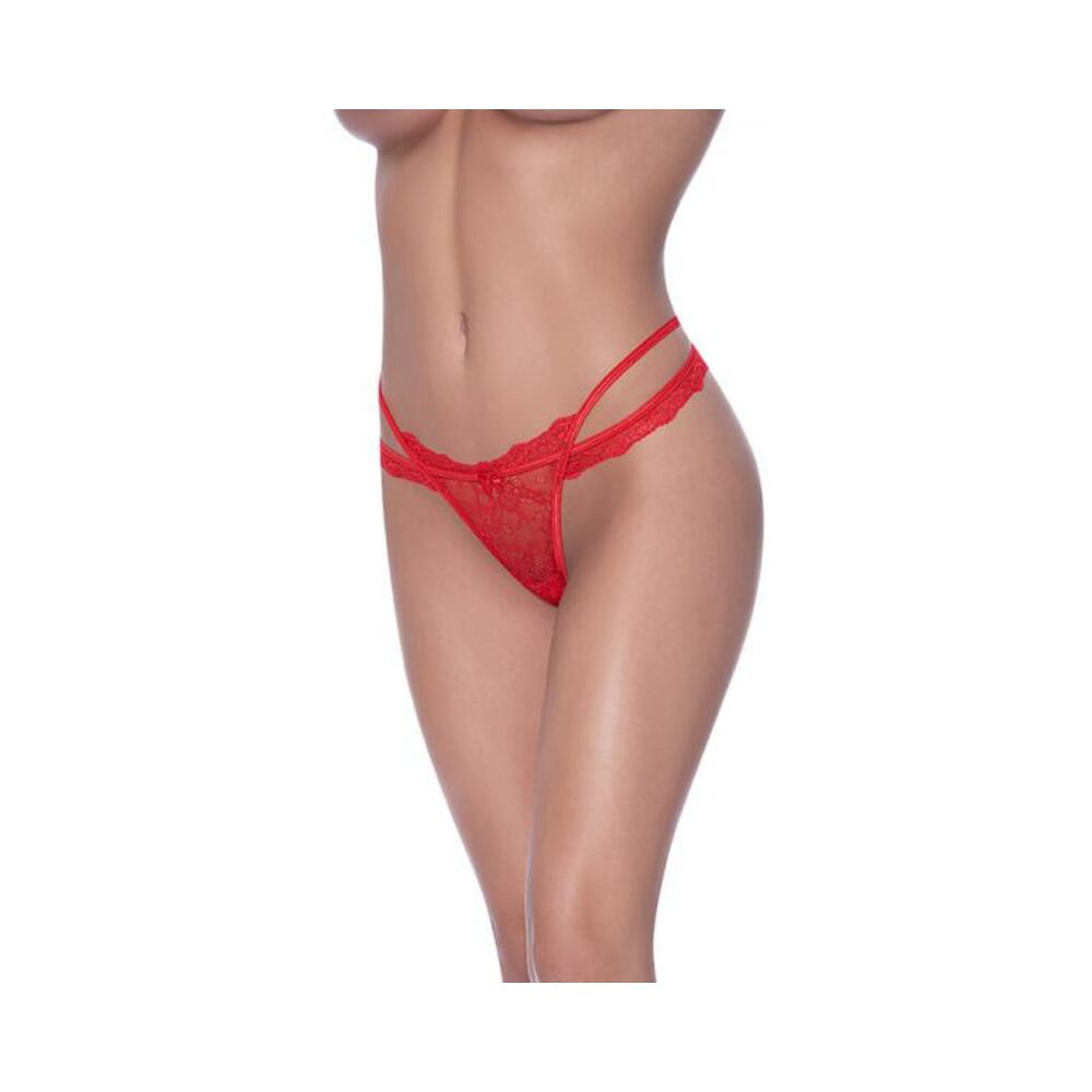 Magic Silk Ooh La Lace Cross Strap Split Crotch Tanga Red L/xl