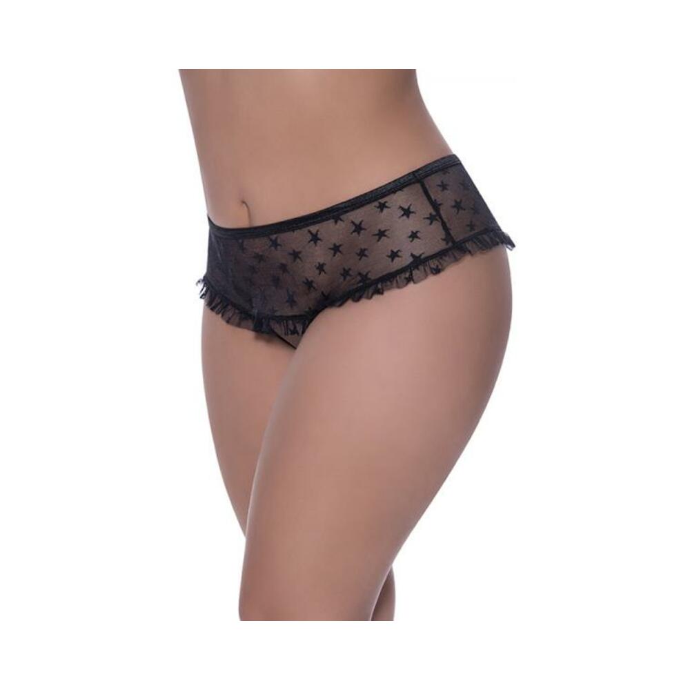 Magic Silk Love Star Skirted Hipster With Open Crotch Panty Black Queen Size