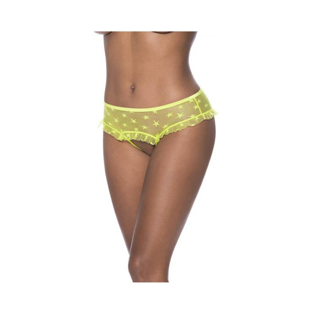 Magic Silk Love Star Skirted Hipster With Open Crotch Panty Neon Chartreuse L/xl