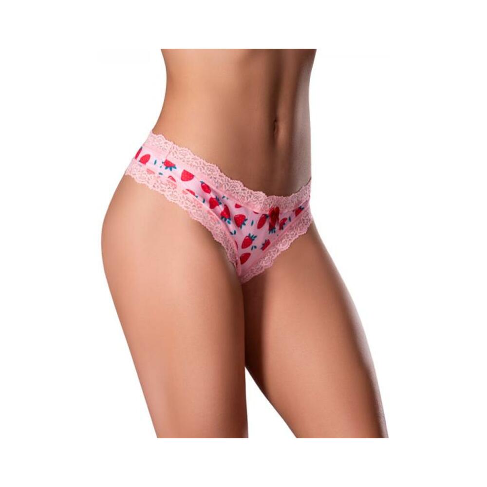 Magic Silk Sweet Treats Crotchless Thong With Lube Strawberry S/m