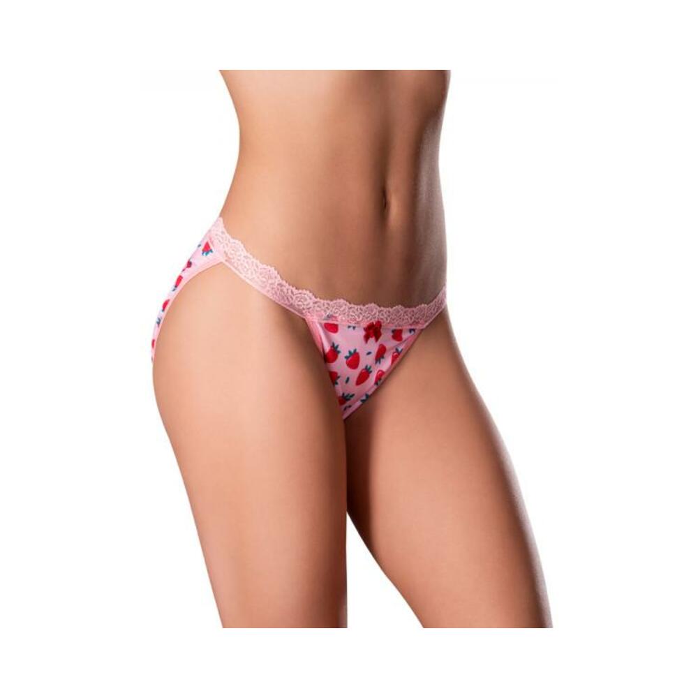 Magic Silk Sweet Treats Split Back & Crotchless Panty With Lube Strawberry L/xl