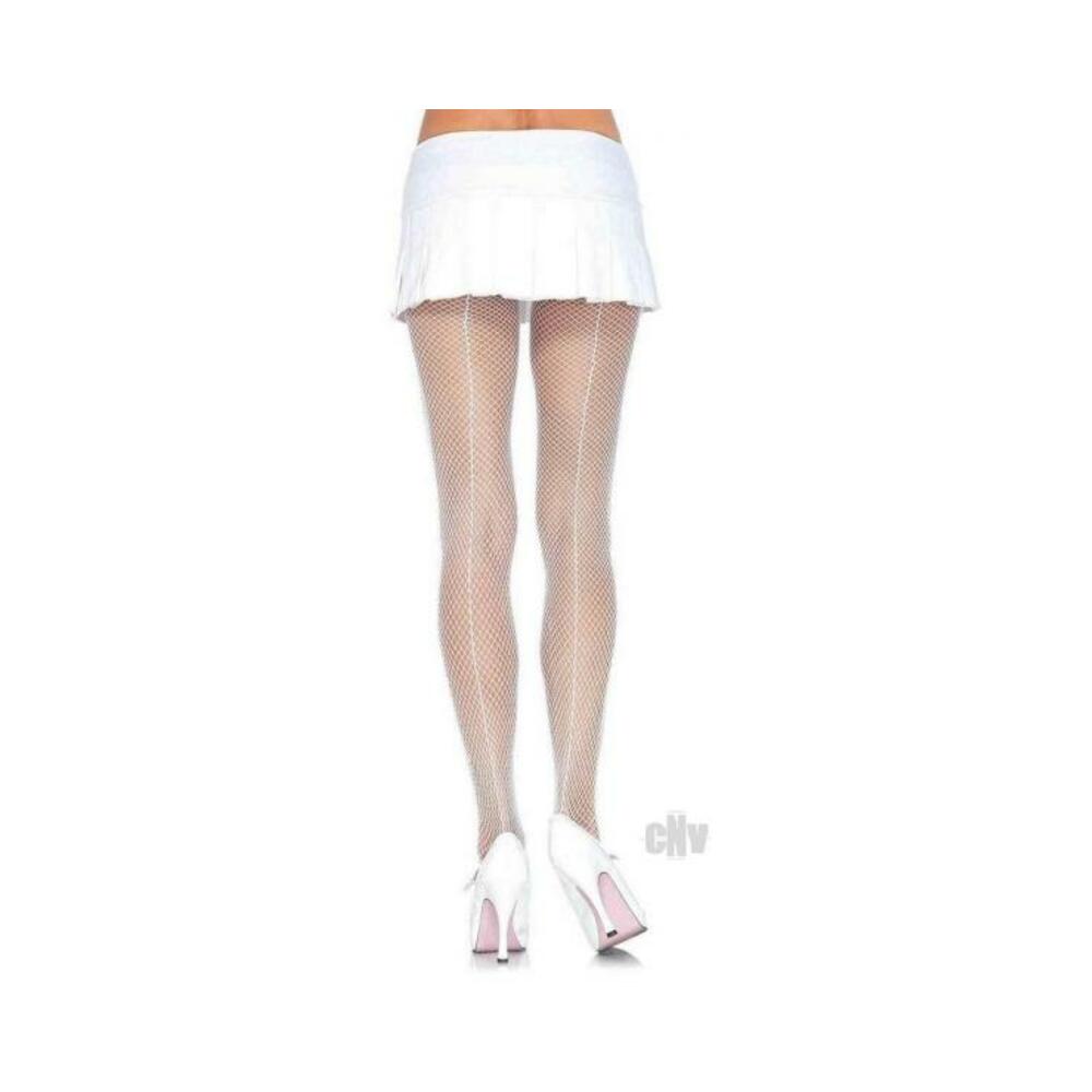 Fishnet Back Seam Pantyhose Os White