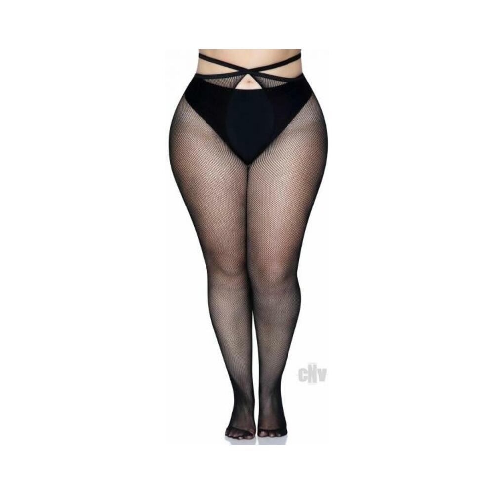 Micro Net Strap Crotchl Tights 1x/2x Blk