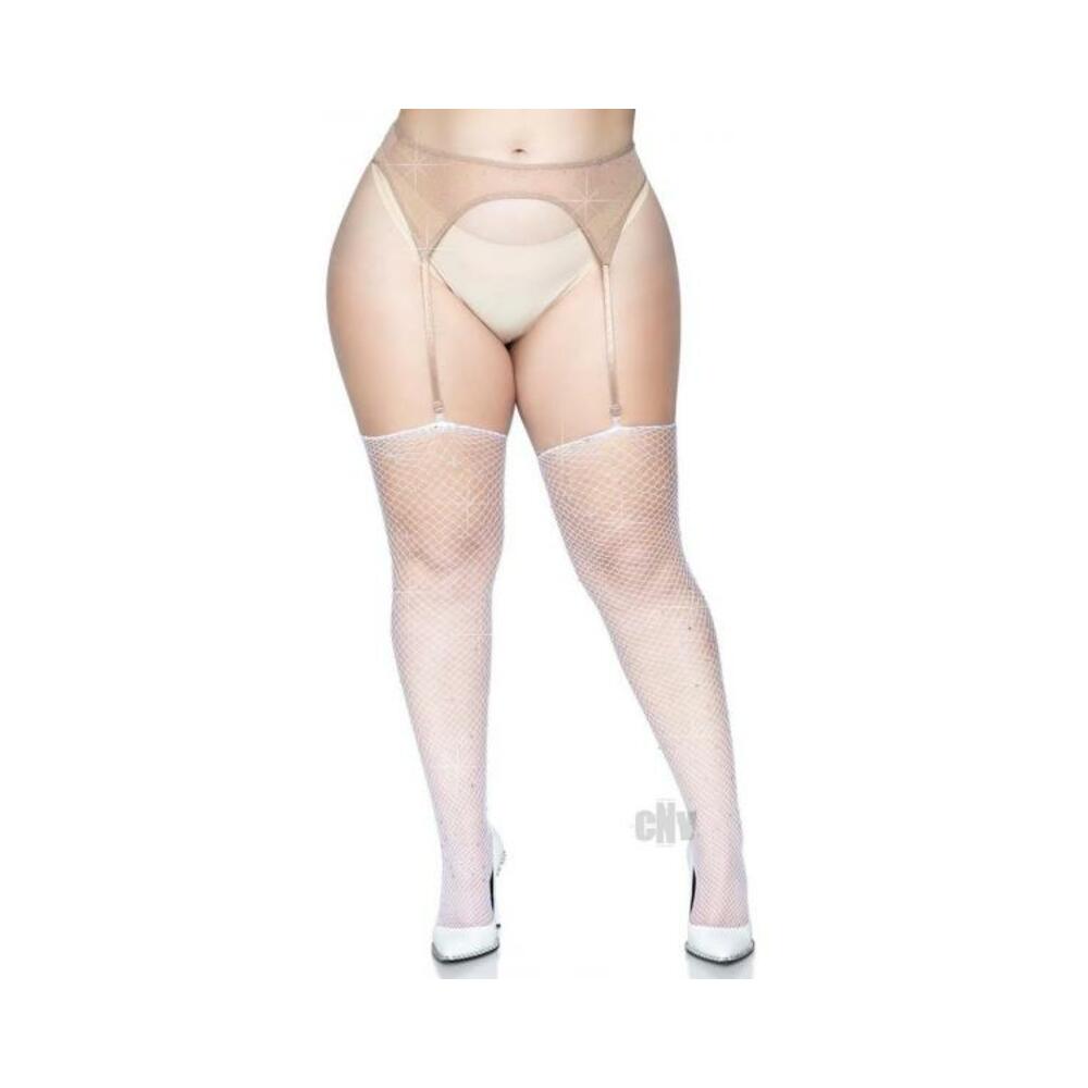 Rhinestone Fishnet Stockings 1x/2x White