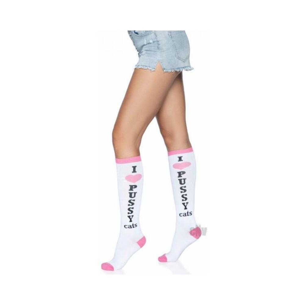 Pussycat Knee Highs Os White/pink