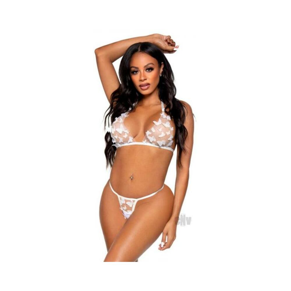 Sheer Butterfly Bra/gstring 2pc Md Wht