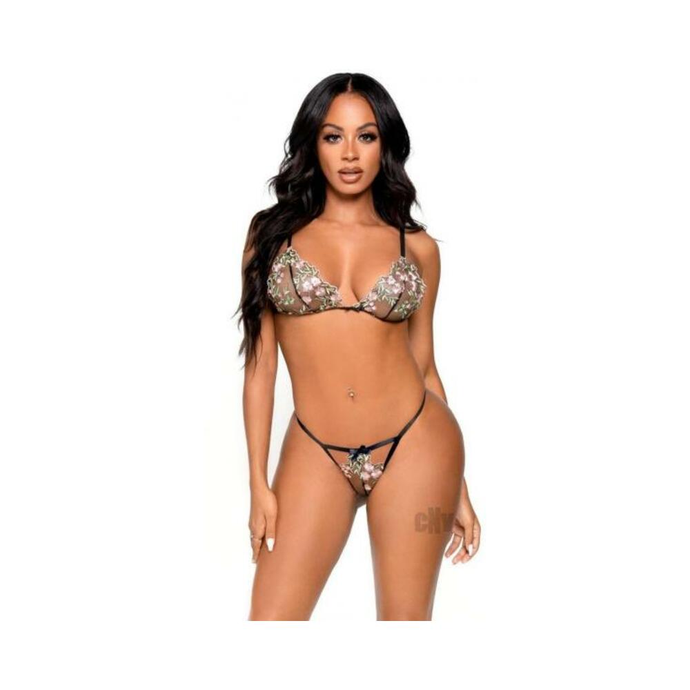 Embroider Floral Bra/gstring 2pc Lg Blk