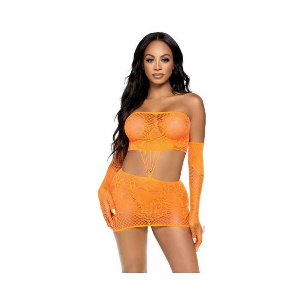 Strap Lace Tube Dress/gloves 2pc Os Orng